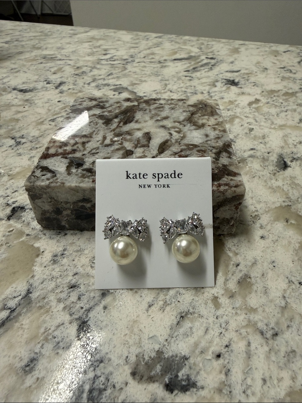 kate spade Silver Crystal Bow Pearl Drop Earrings